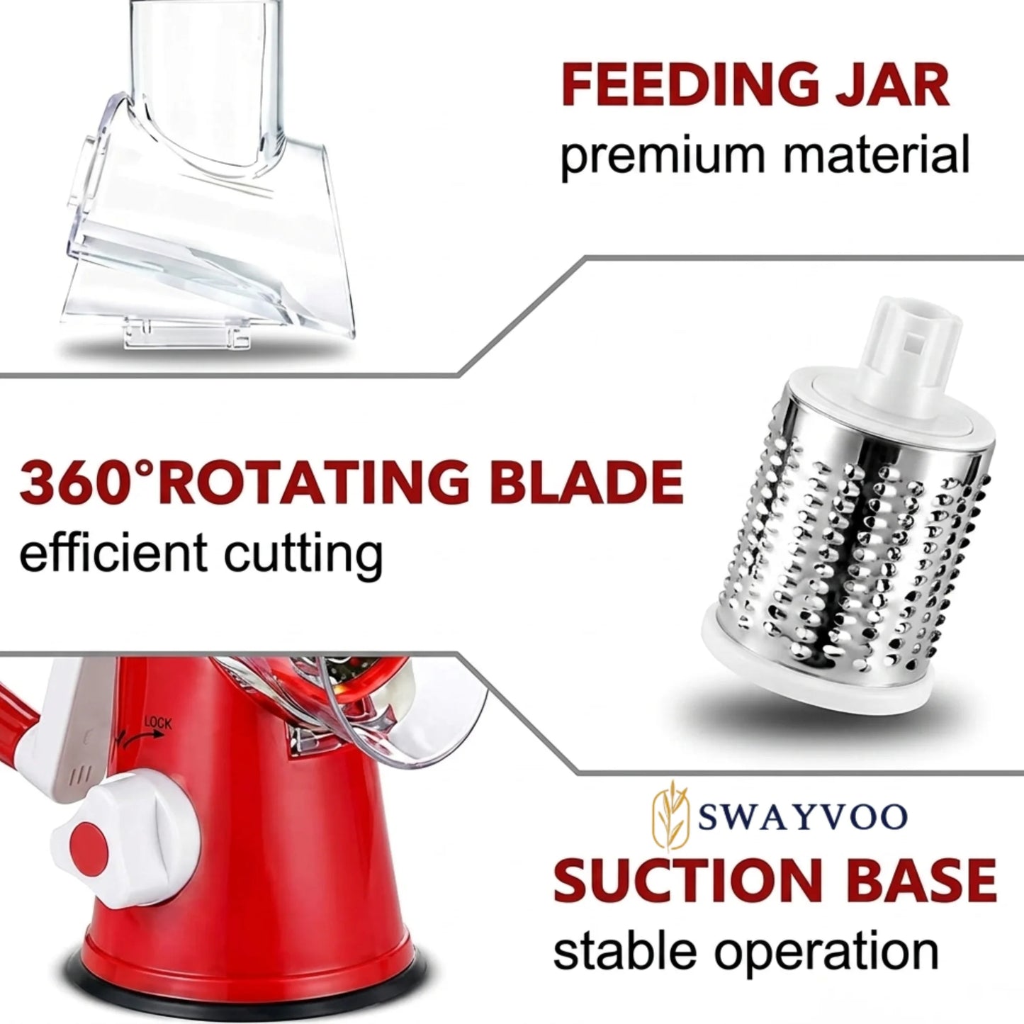 Rotary Cheese Grater Mandoline Cheese Shredder Vegetable Chopper Rotating Grater - Red