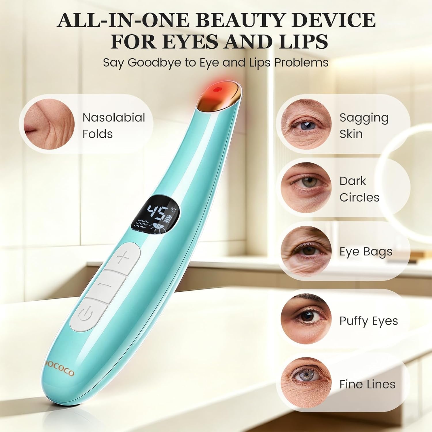 Eye Lift Wand, 3 Modes Eye Massager Wand, Eye Massager for Dry Eyes, Dark Circles and Puffiness, Eye Lifting Device for Fine Lines, Blue