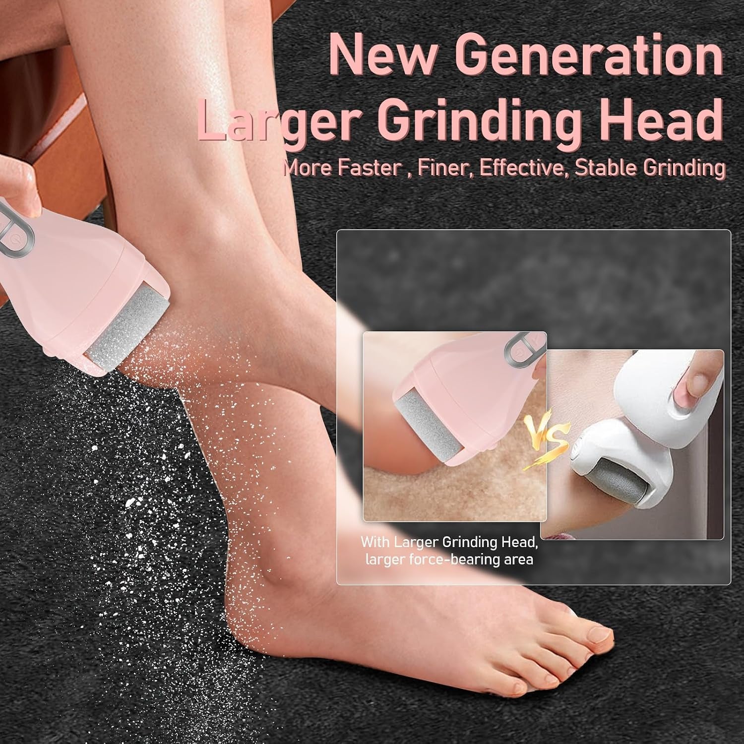 Electric Callus Remover for Feet - with 9Pcs Larger Grinding Head, Portable Pedicure Kit Foot File Callus Remover, Rechargeable Waterproof Foot File for Foot Care Deadskin Remover LCD Display-Pink