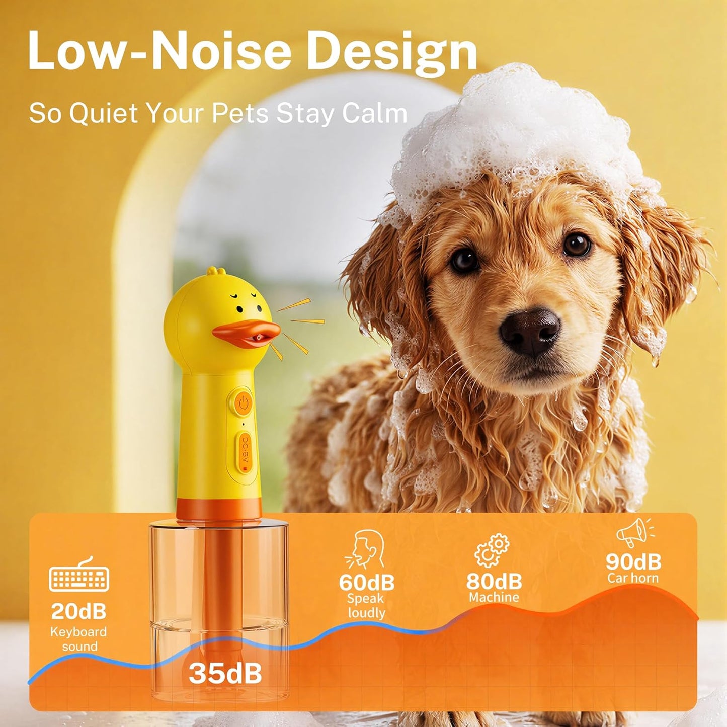 Electric Duck Foam Sprayer with Automatic Foaming Soap Dispenser, Rechargeable Dog Shampoo Dispenser, Suitable for Dog Bath, Kitchen and Pet Cleaning,10.08 × 3.27 × 3.27 Inch