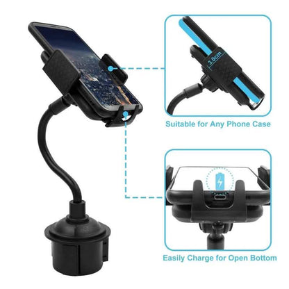 Car Cup Holder Phone Mount Adjustable Gooseneck Phone Stand