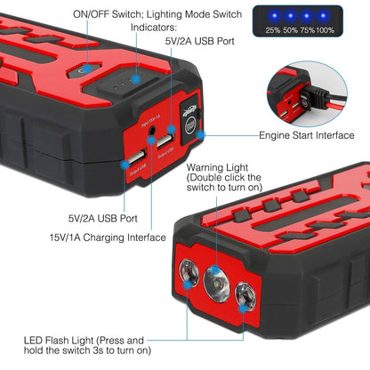 Car Jump Starter Booster with 4 Modes LED Flashlight