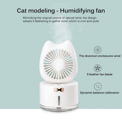 Cartoon Cat Fan Humidifier USB Charging Desktop Mute Hydrating Humidifier