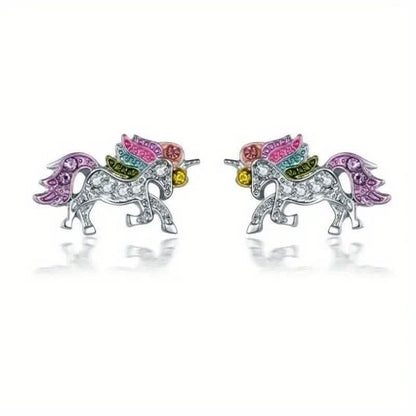 Colorful Cartoon-Themed Unicorn Earrings, Necklace, Ring & Bracelet Jewelry Set