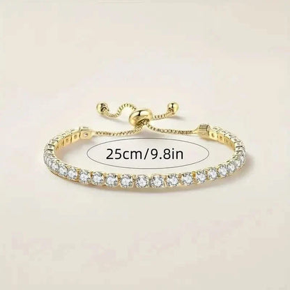 Copper Base with Plated Finish Synthetic Cubic Zirconia Inlay Adjustable Tennis Bracelet for Women