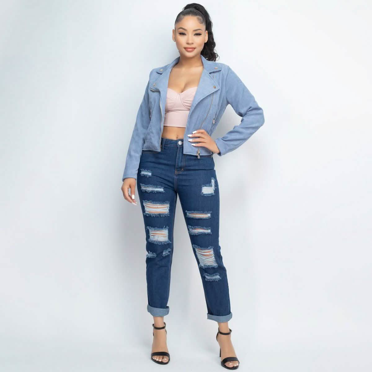Corduroy Zipper Moto Jacket