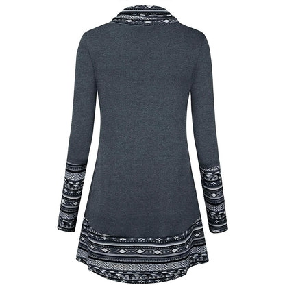 Cowl Neck Long Sleeve Patchwork Top