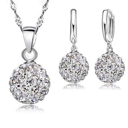 Crystalline Solid Silver Woman Jewelry Disco Ball Set