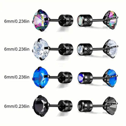 Cubic Zirconia Screw Back Stainless Steel Stud Earrings