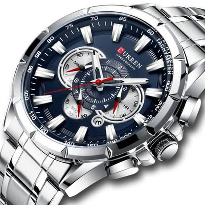 CURREN Men's Multifunctional Chronograph Calendar Quartz Waterproof Full Steel Watch