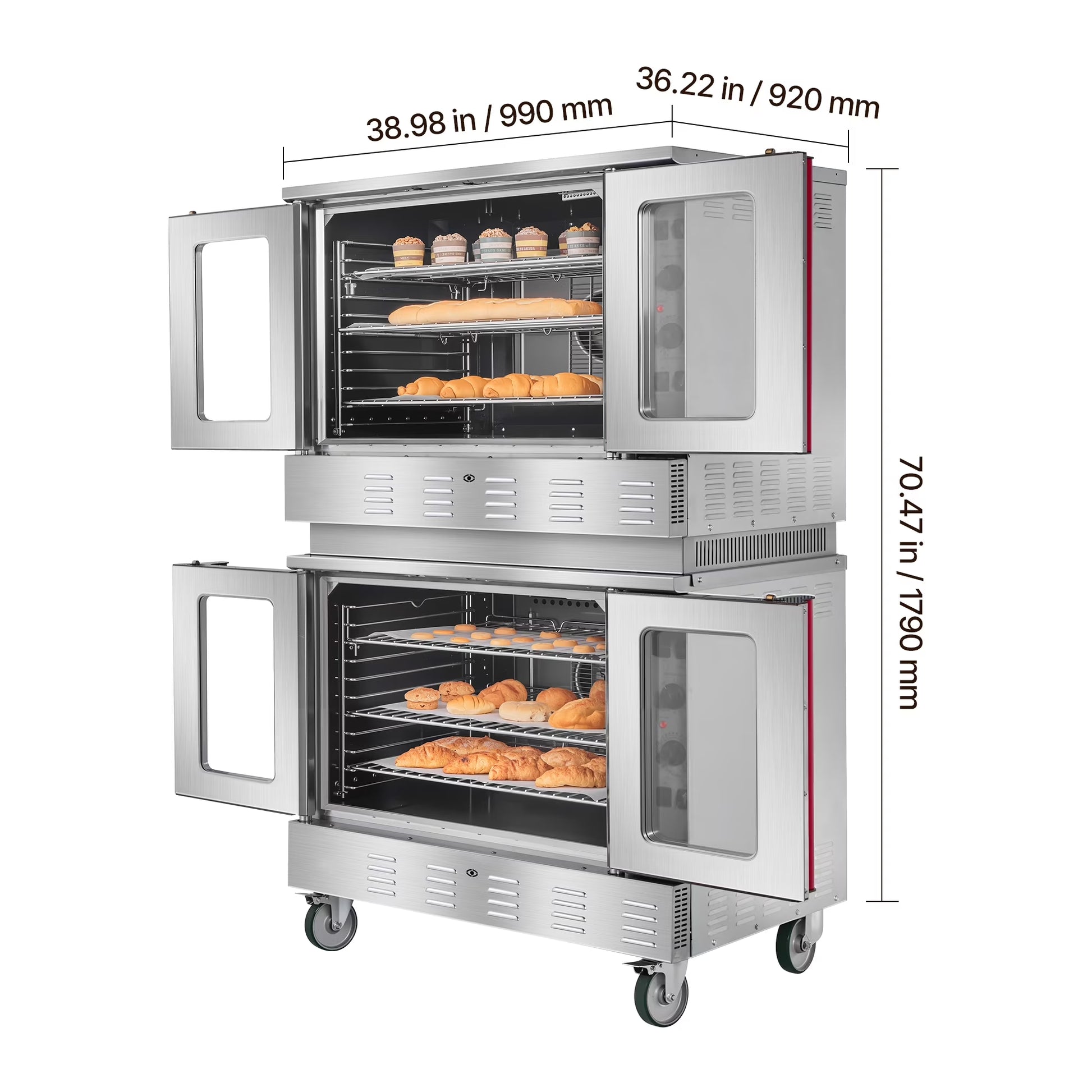 Double Deck Gas Convection Oven,14 Cu.Ft Full-Size Commercial Oven, 40,000 BTU X 2 High-Performance Burners, Natural Gas Oven with Dual Fan Modes, Ideal for Bakeries, Restaurants, and Kitchens