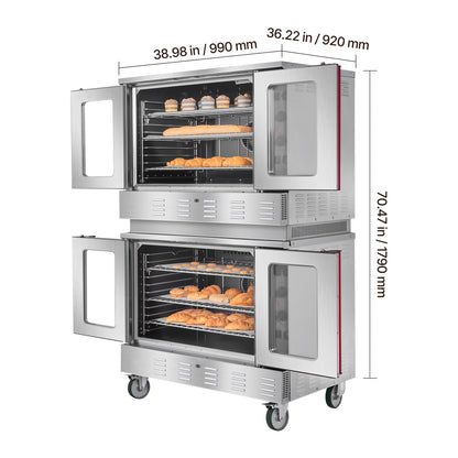 Double Deck Gas Convection Oven,14 Cu.Ft Full-Size Commercial Oven, 40,000 BTU X 2 High-Performance Burners, Natural Gas Oven with Dual Fan Modes, Ideal for Bakeries, Restaurants, and Kitchens