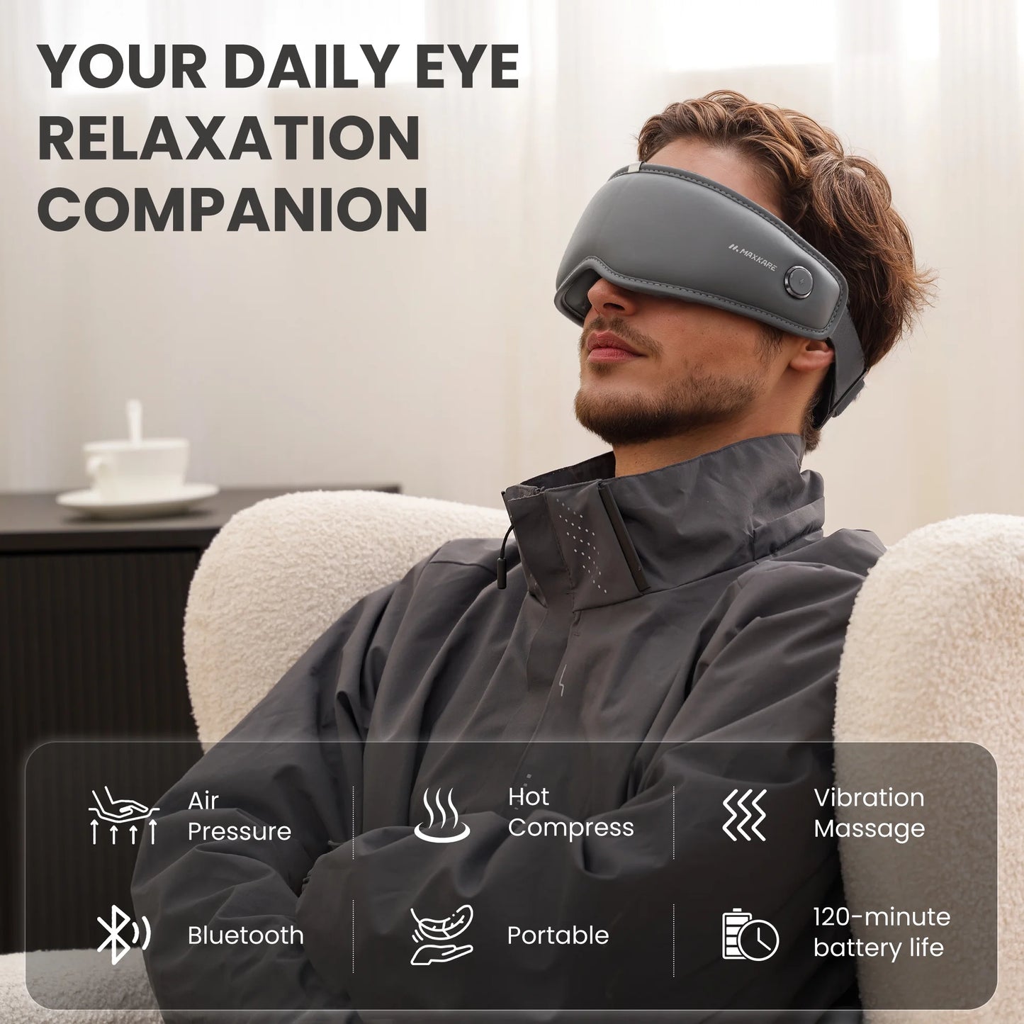 Eye Massager with Heat, Vibration, Air Pressure for Relieve Eye Strain Dry Eye Headaches Foldable Rechargeable Shiatsu Massager