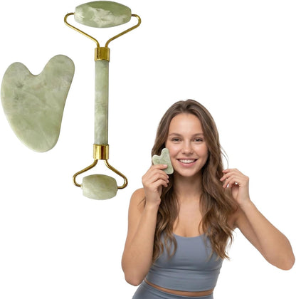 Jade Roller and Gua Sha Set - Face Roller for Face, Eyes, Neck - Skin Care Tools for Women Gifts, Beauty Facial Massager for Puffiness - Ice Roller Self Care Products for Teen Girls