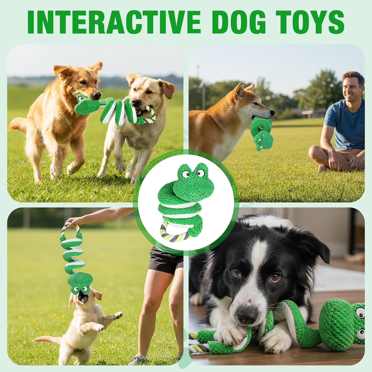Interactive Squeaky Dog Toys with Pull Rope, Large Dog Tug of War Toy, Plush Puppy Chew Toys for Dental Health, Great for Small, Medium and Big Dogs