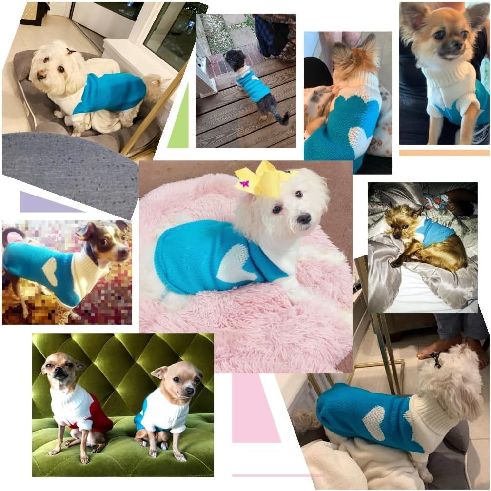 Pet Dog Sweaters Classic Knitwear Turtleneck Winter Warm Puppy Clothing Cute Strawberry and Heart Doggie Sweater (Sky Blue, Xx-Small)