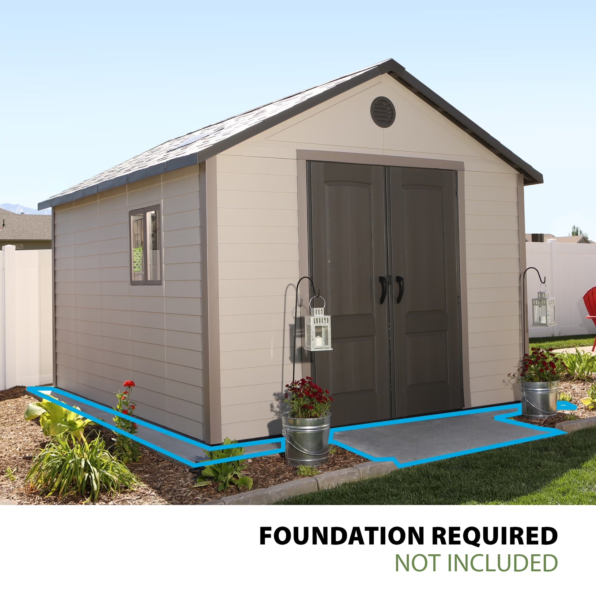 Lockable DIY Polyethylene Outdoor Storage Shed, 11' X 13.5', Tan & Brown (6415)