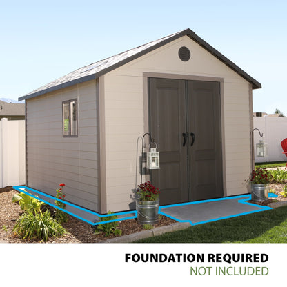 Lockable DIY Polyethylene Outdoor Storage Shed, 11' X 13.5', Tan & Brown (6415)