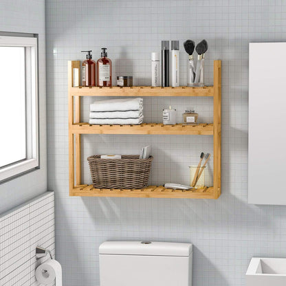 Bamboo Bathroom Shelf over Toilet - 3 Tier Bathroom Shelves Wall Mounted for Towel Storage Shelf, Adjustable Bathroom Rack Organizer