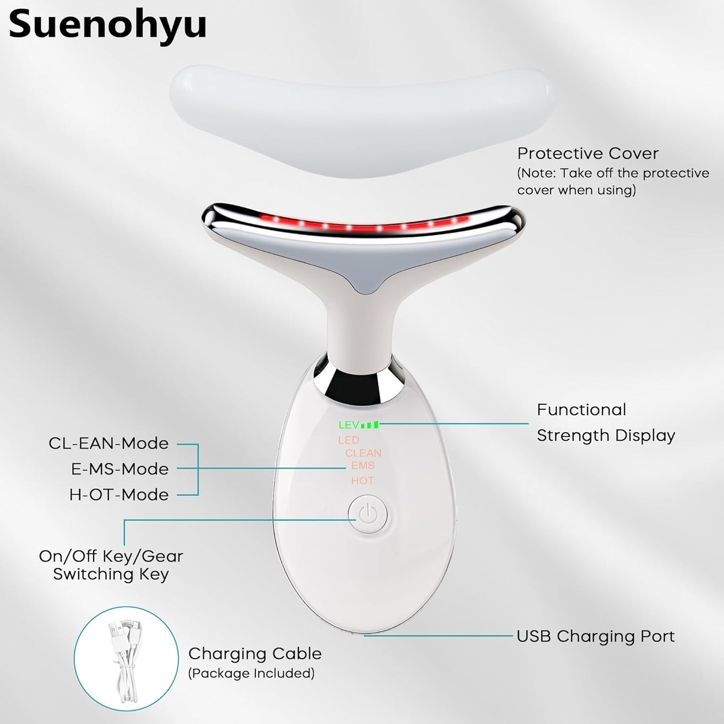 Red Light Therapy for Face, 7 Color LED Facial Light Therapy Wand for Skin Care at Home Blue Light Therapy Face Massager Tool for Neck (White)