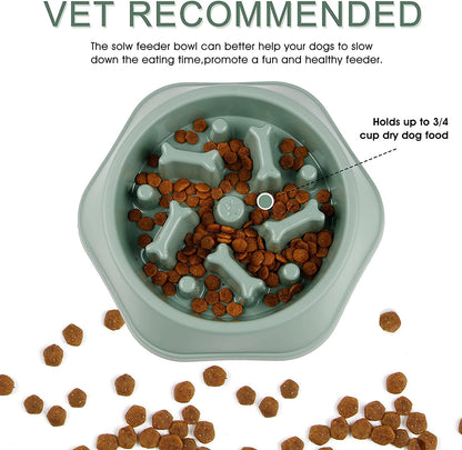 Slow Feeder Dog Bowl, Puzzle Dog Food Bowl Anti-Gulping Interactive Dog Bowl and Water Dog Bowl for Small/Medium Sized Dogs (Green, Bone)