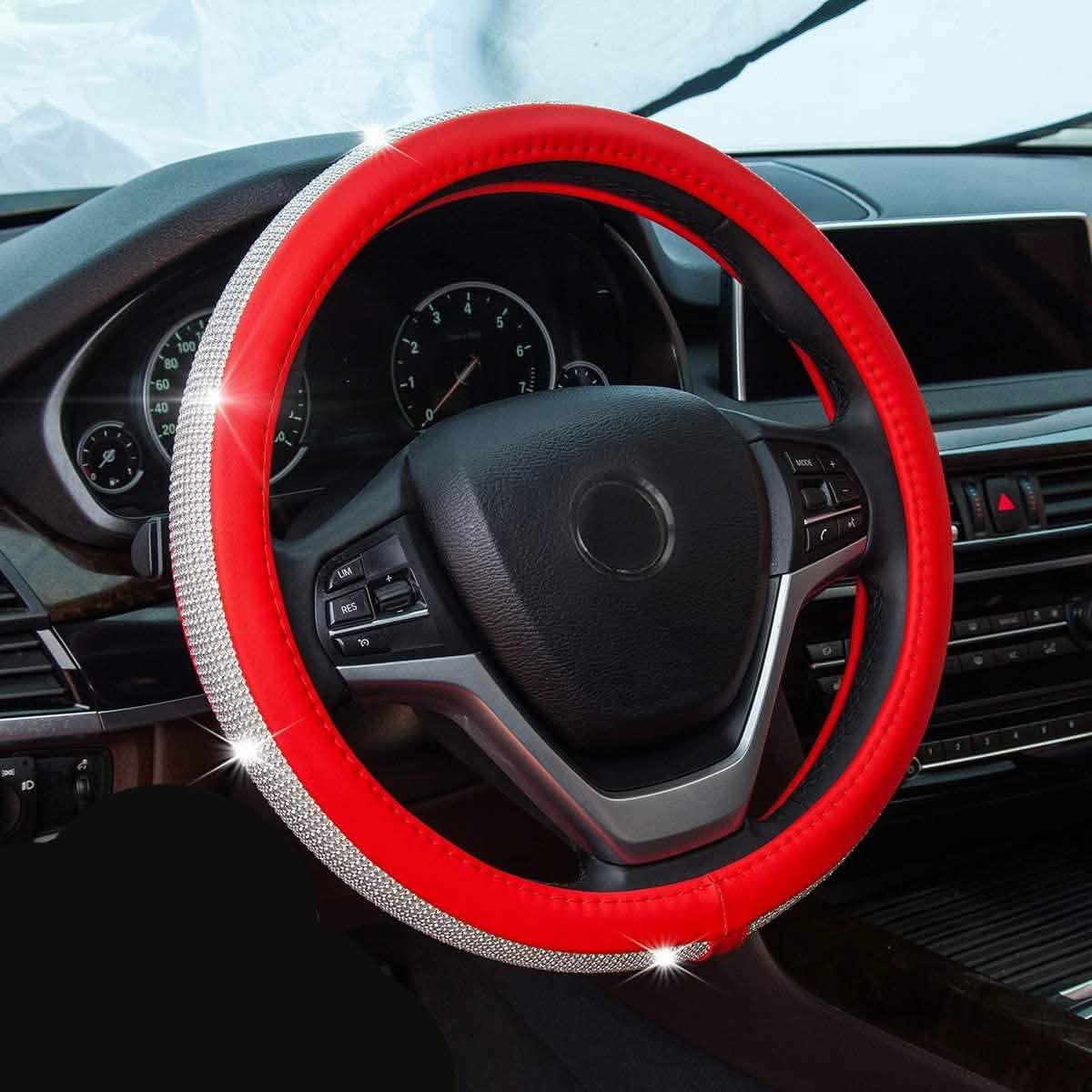 Diamond Leather Steering Wheel Cover with Bling Bling Crystal Rhinestones