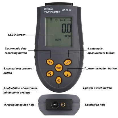 Digital Tachometer 2.5~99,999 RPM Accuracy Non-Contact Laser Photo Tachometer