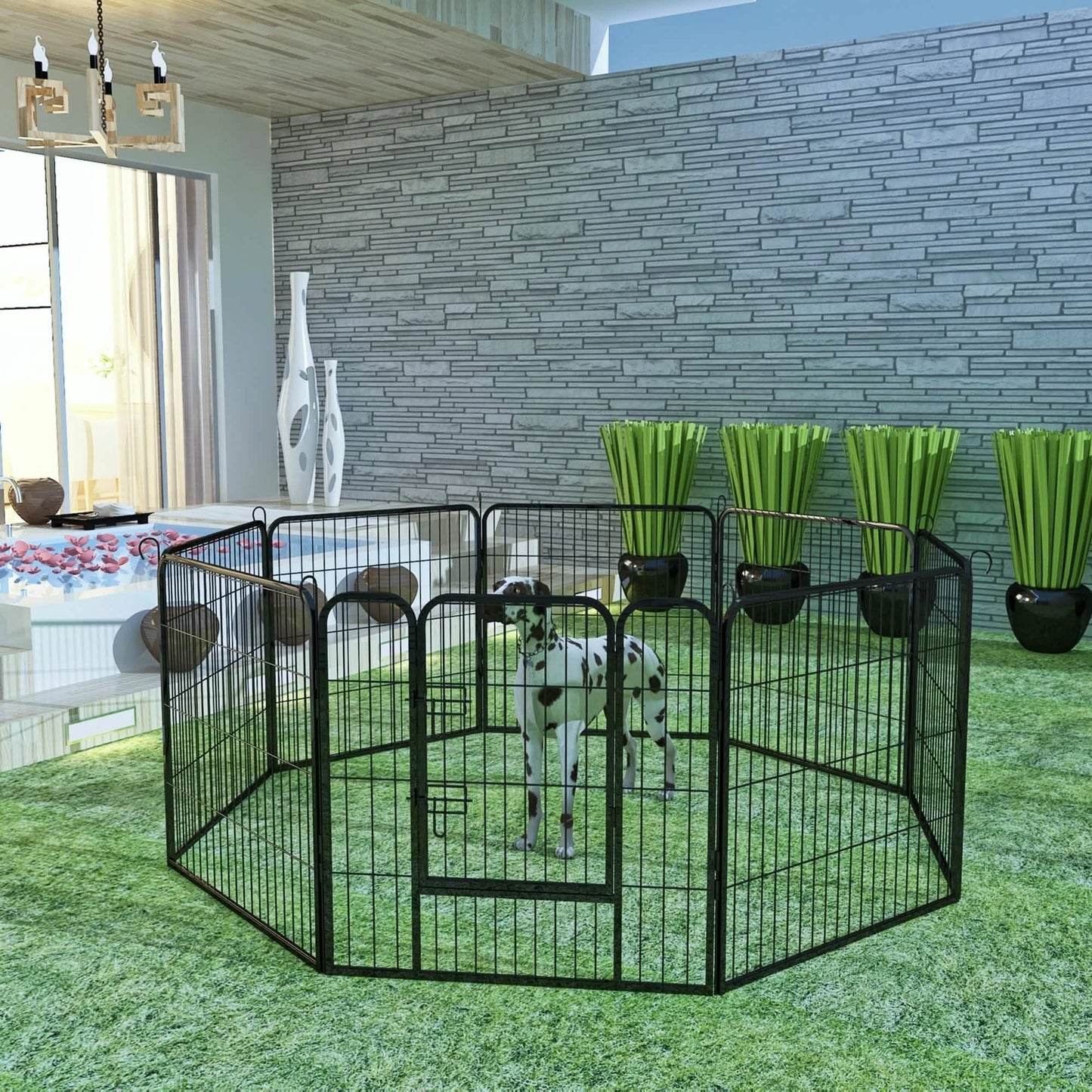 Dog Fence and Pet Playpen, Heavy Duty Foldable Metal 8 Panels Dog Pen 31.5" Height