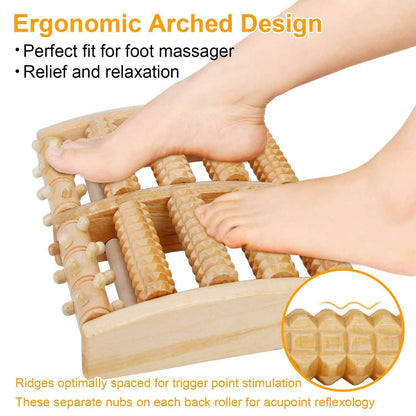 Dual Wooden Stress Relief Massage Foot Roller Acupressure