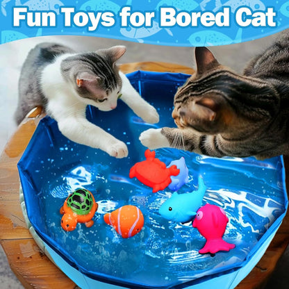 6Pcs Colorful Pool Cat Interactive Toy, Cat Floating Water Toy, Pet Kitten Swimming Bathing Fish Toy, Sensory Toys for Indoor Cats to Self Play