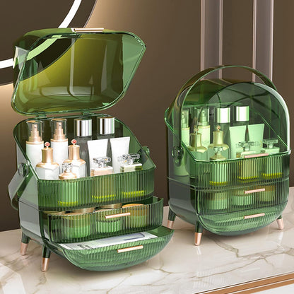 Portable Retro Series Multi-Function Make up Case Dustproof Cosmetic Storage Box, Skin Care Products Jewelry Organizer Finishing Box Bathroom Desktop - Retro Green