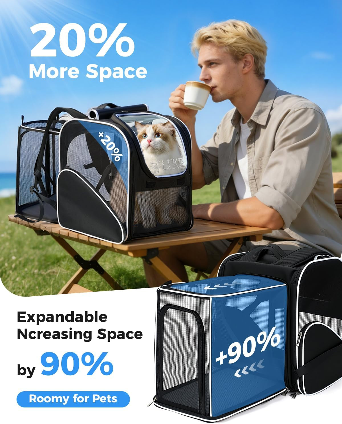 Cat Backpack Carrier,Breathable Cat Carrier Large Space Bubble Pet Backpack for Kitty Small Dog,Expandable Bubble Pet Carrier for Hiking, Walking,Travel