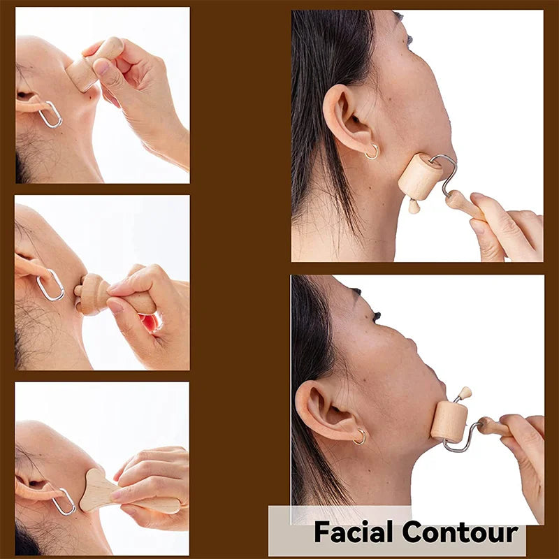 1/7Pcs Face Massager Wooden Face Face Roller Mini Wood Therapy Face Wood Therapy Meridian Massage Kit Facial Roller Lifting