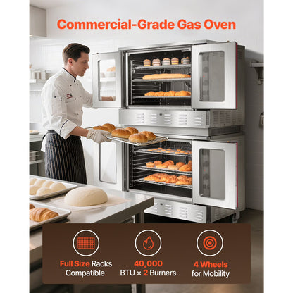 Double Deck Gas Convection Oven,14 Cu.Ft Full-Size Commercial Oven, 40,000 BTU X 2 High-Performance Burners, Natural Gas Oven with Dual Fan Modes, Ideal for Bakeries, Restaurants, and Kitchens