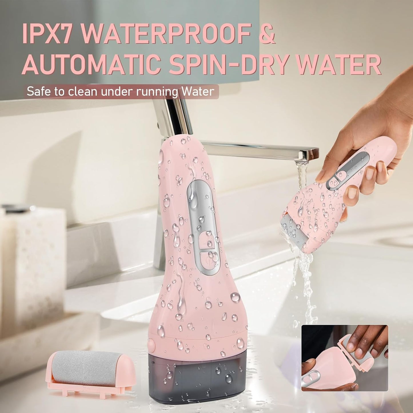 Electric Callus Remover for Feet - with 9Pcs Larger Grinding Head, Portable Pedicure Kit Foot File Callus Remover, Rechargeable Waterproof Foot File for Foot Care Deadskin Remover LCD Display-Pink