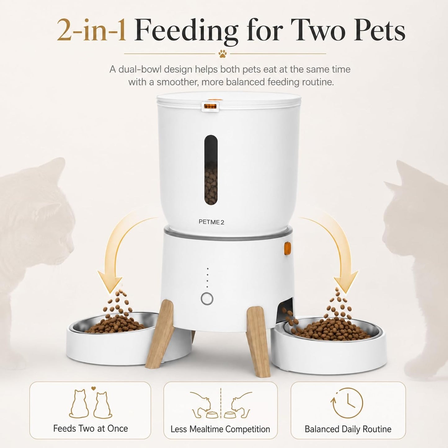 Dual Bowl Automatic Cat Feeder - 5L Wifi Smart Elevated Cat Feeding Station with App Control, Voice Recording, Dual Power Options, Stainless Steel Cat Bowls & Anti-Jam Technology for Small Dogs
