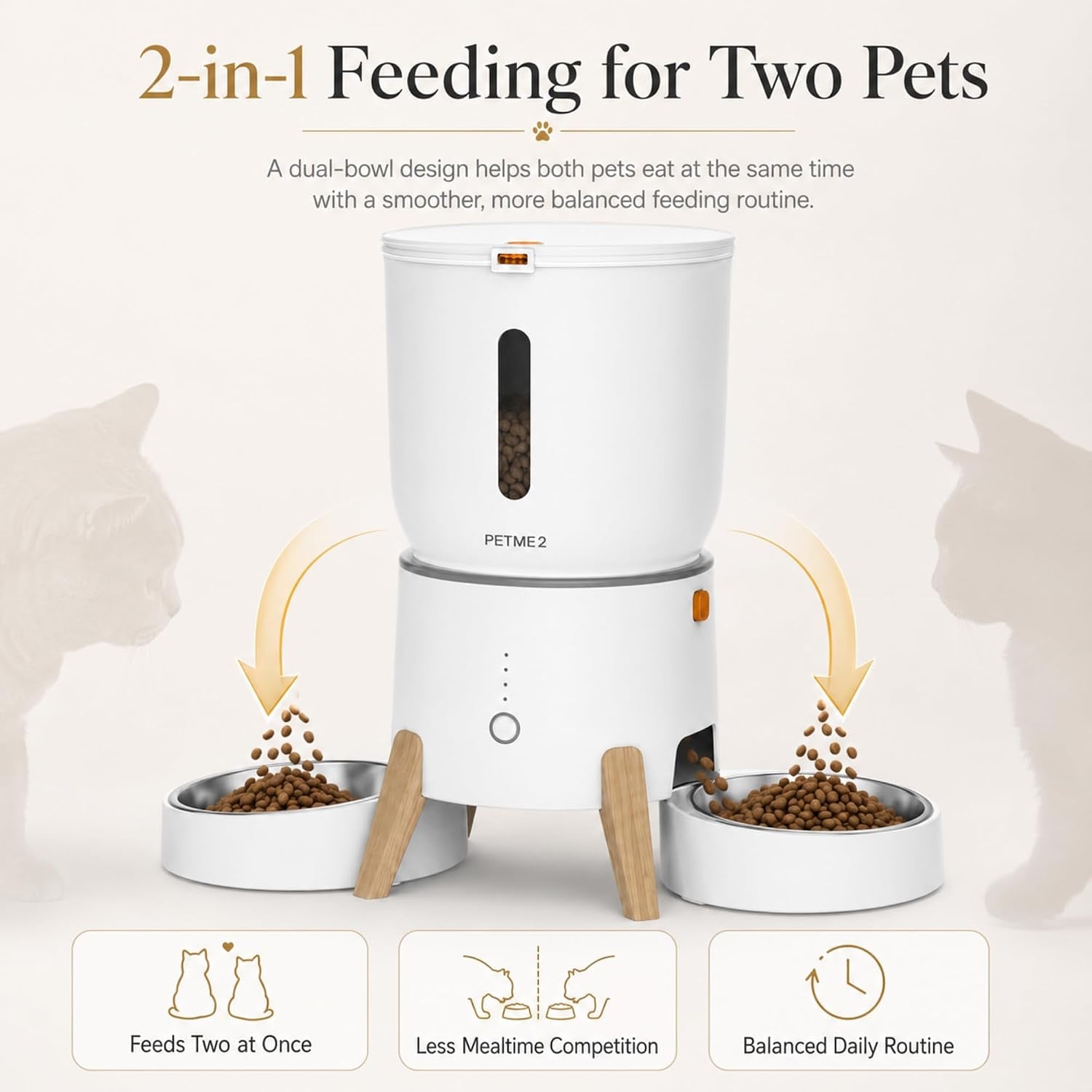 Dual Bowl Automatic Cat Feeder - 5L Wifi Smart Elevated Cat Feeding Station with App Control, Voice Recording, Dual Power Options, Stainless Steel Cat Bowls & Anti-Jam Technology for Small Dogs