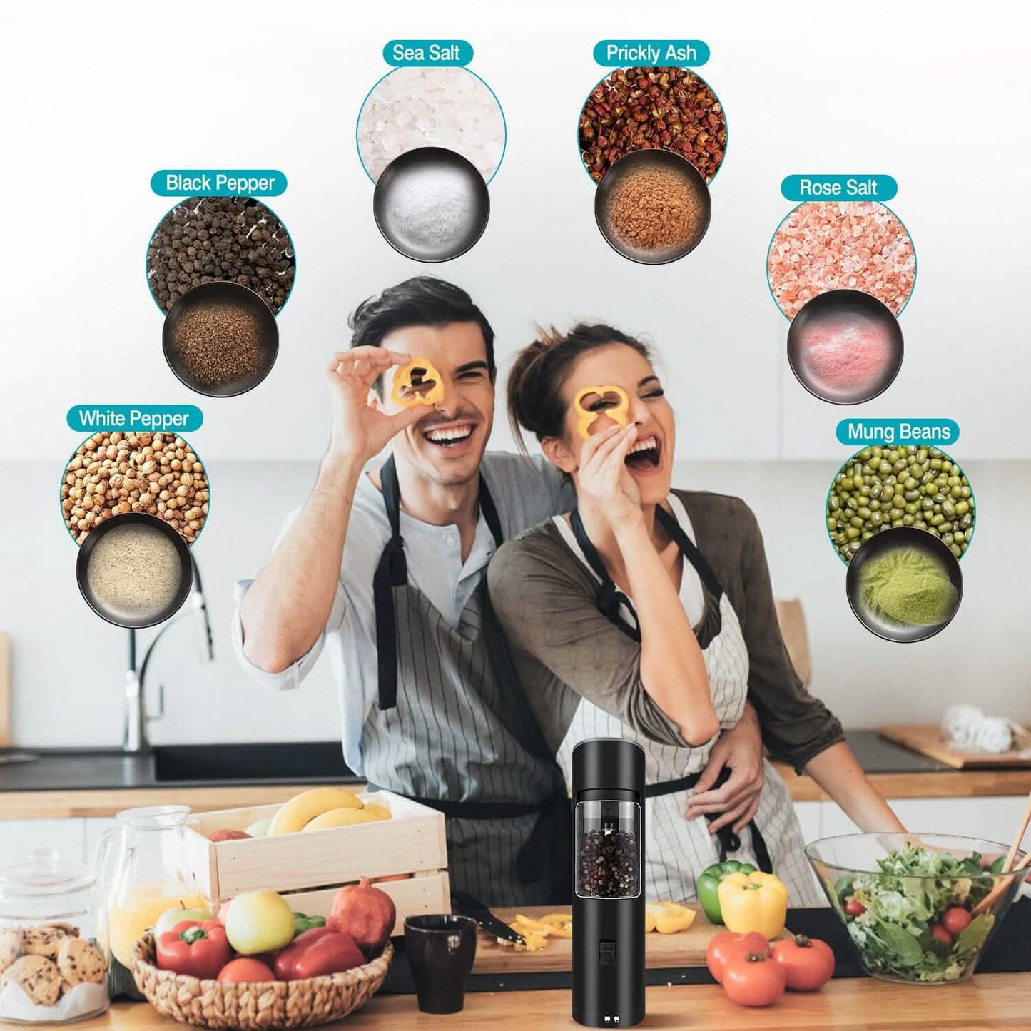 Electric Salt and Pepper Grinder LED Indicator Adjustable Coarseness