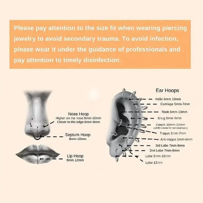 Elegant Punk-Style Stainless Steel Nose Rings - Clip-On Non-Piercing Design