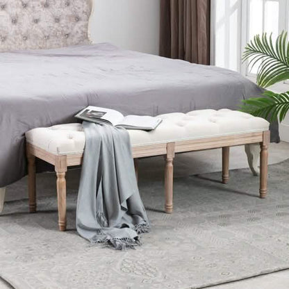 End of Bed Bench Upholstered Entryway Bench French Benchwith Rubberwood Legs
