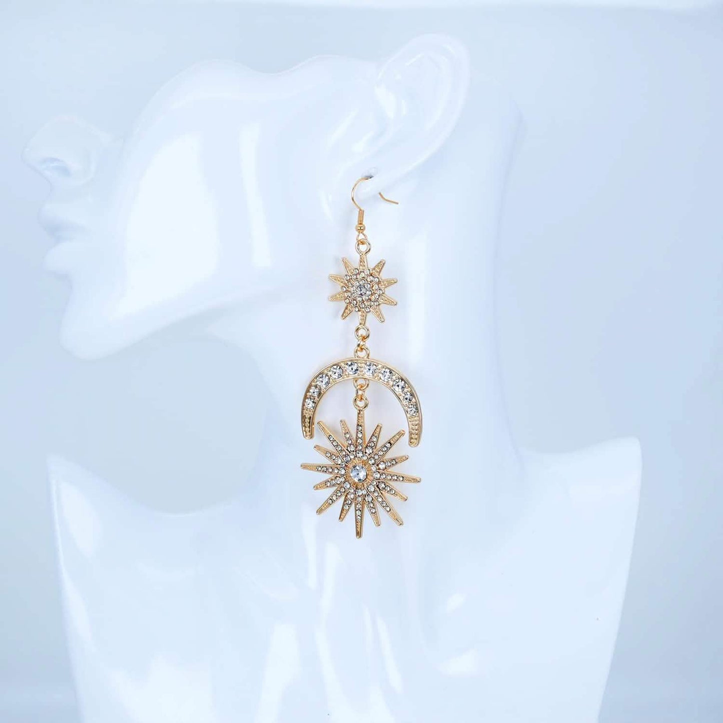 Exaggerated Luxury Sun Moon Stars Drop Earrings