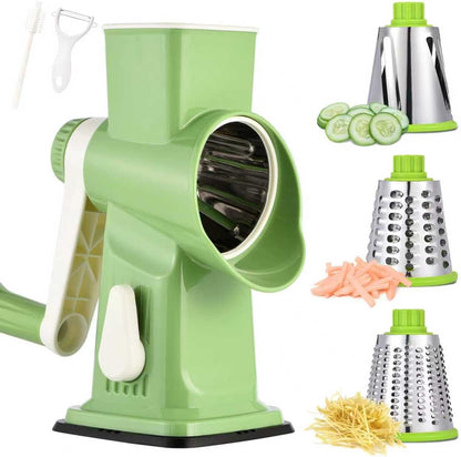 Rotary Cheese Grater Hand Crank Transparent - Shredder Slicer Grinder 3 Stainless Steel Blades, Stable Suction, Labor-Saving Handle, Safe Kitchen Tool for Cheese, Vegetable, Nuts, Chocolate