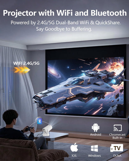 HY300 PRO Projector with Android 11, 4K Support 1080P Full HD, 160 ANSI Smart Projector, Wifi 6 & Bluetooth 5.4, 210° Rotation, Auto Keystone & Motorized Focus, Portable Projector for Outdoor/Home