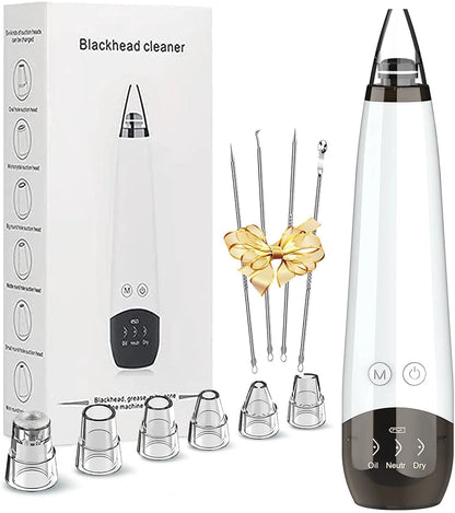 Blackhead Remover Pore Vacuum Cleaner - Electric USB Extractor with 5 Probes - White