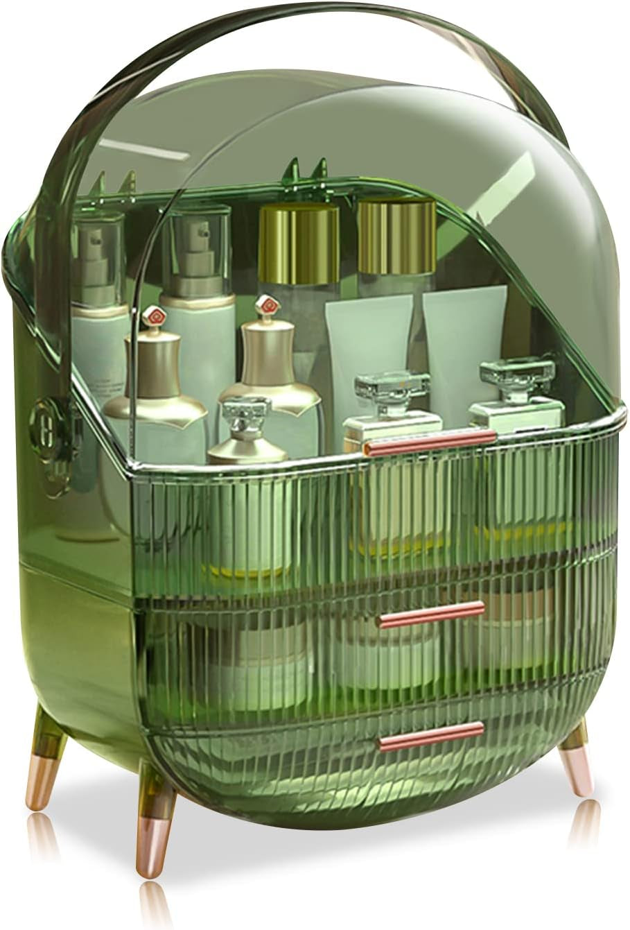 Portable Retro Series Multi-Function Make up Case Dustproof Cosmetic Storage Box, Skin Care Products Jewelry Organizer Finishing Box Bathroom Desktop - Retro Green