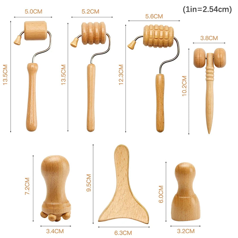 1/7Pcs Face Massager Wooden Face Face Roller Mini Wood Therapy Face Wood Therapy Meridian Massage Kit Facial Roller Lifting