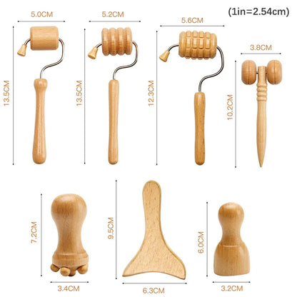 1/7Pcs Face Massager Wooden Face Face Roller Mini Wood Therapy Face Wood Therapy Meridian Massage Kit Facial Roller Lifting