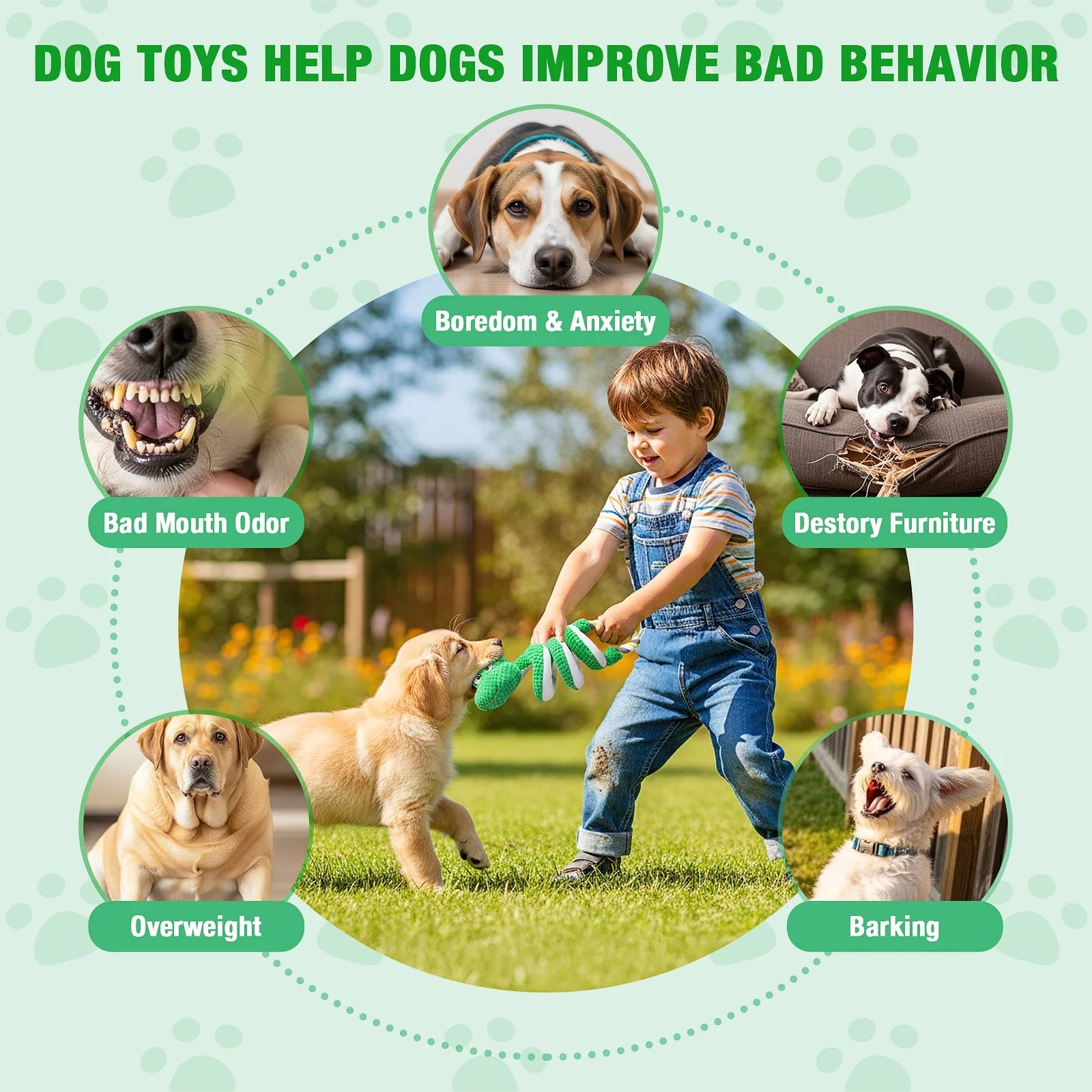 Interactive Squeaky Dog Toys with Pull Rope, Large Dog Tug of War Toy, Plush Puppy Chew Toys for Dental Health, Great for Small, Medium and Big Dogs