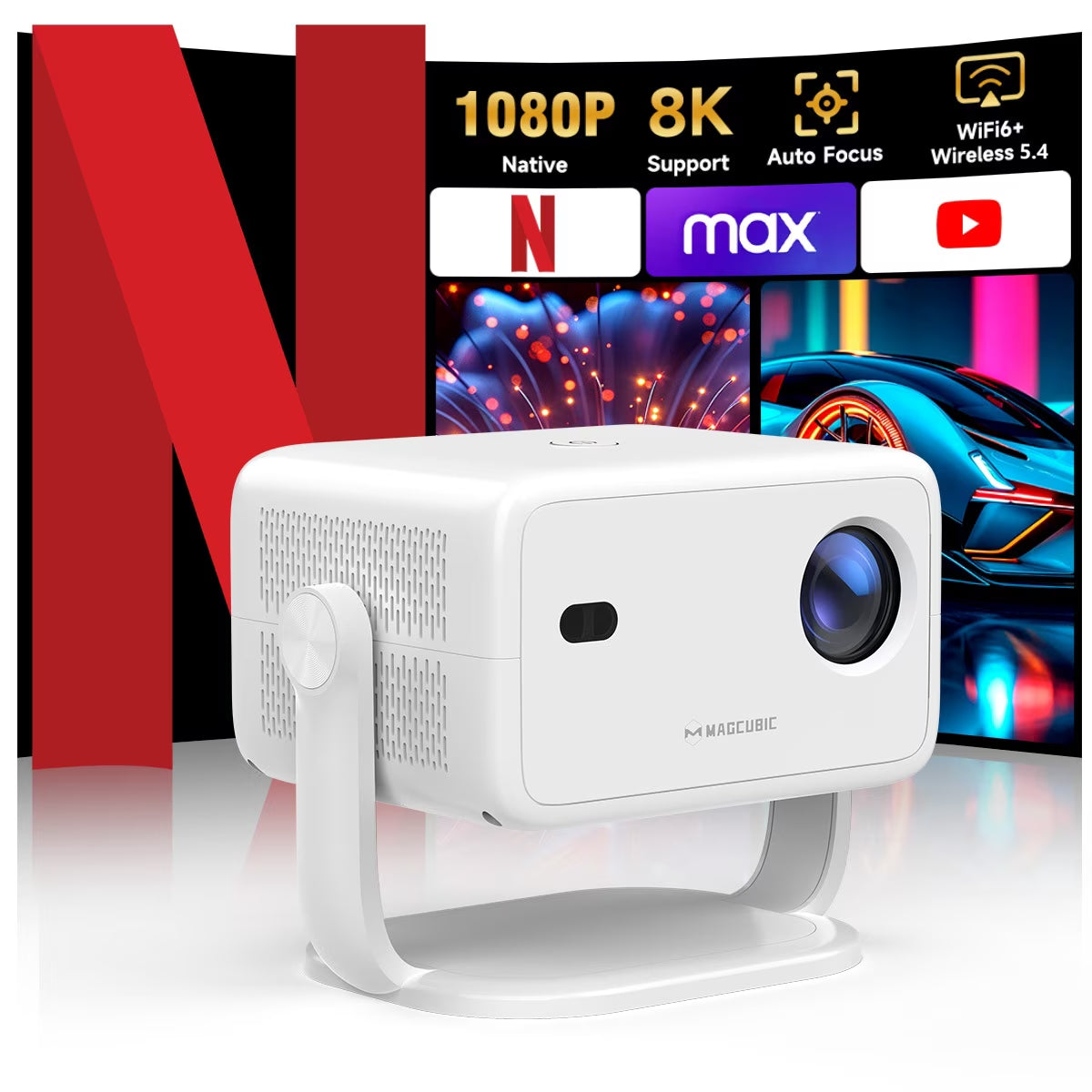 [Auto Focus]  8K 1080P Native Projector with Wifi 6 and BT5.4, 650 ANSI Brightness, Auto Keystone Correction with Voice Control Smart Movie Projector for Home Theater Outdoor L018