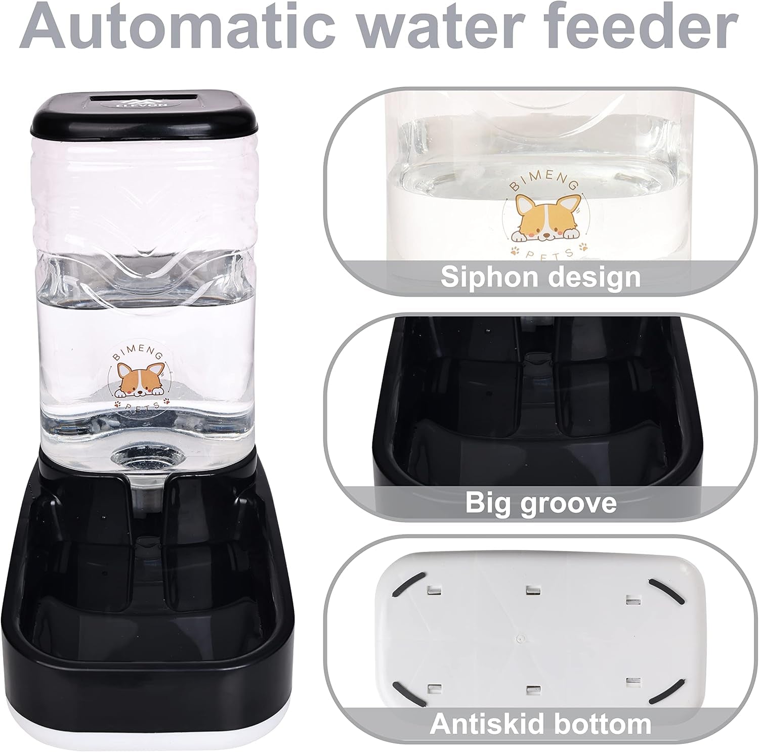 Automatic Cat Feeder, Gravity Food and Water Dispenser Bowl Set for Small Medium Dogs Animals, Pet Feeder Dispenser Storage Food, 3.8L Large Capacity, Black